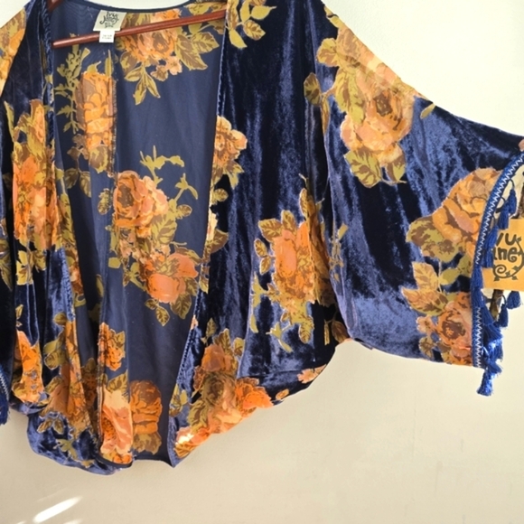 IVY JANE Velvety Floral Flowy Cardigan Navy Womens One Size Bohemian Oversized - Picture 2 of 10